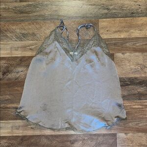 Taupe Silky Camisole with Lace Trim size S